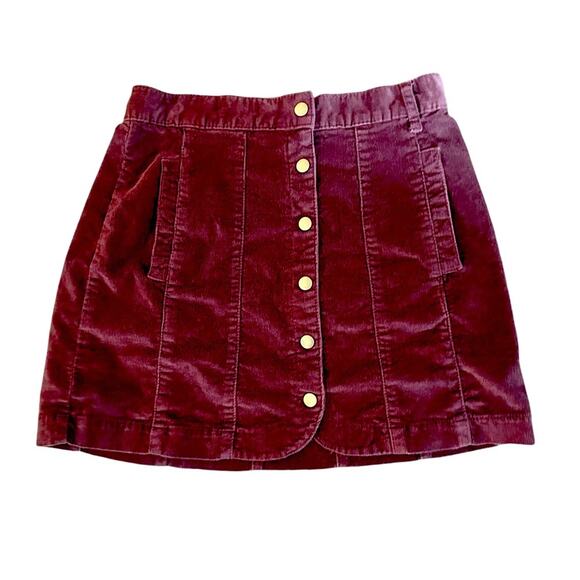 BDG Corduroy Burgundy Wine Maroon Mini Skirt Fall gold Snap  Button Front Size 6 - Picture 1 of 11